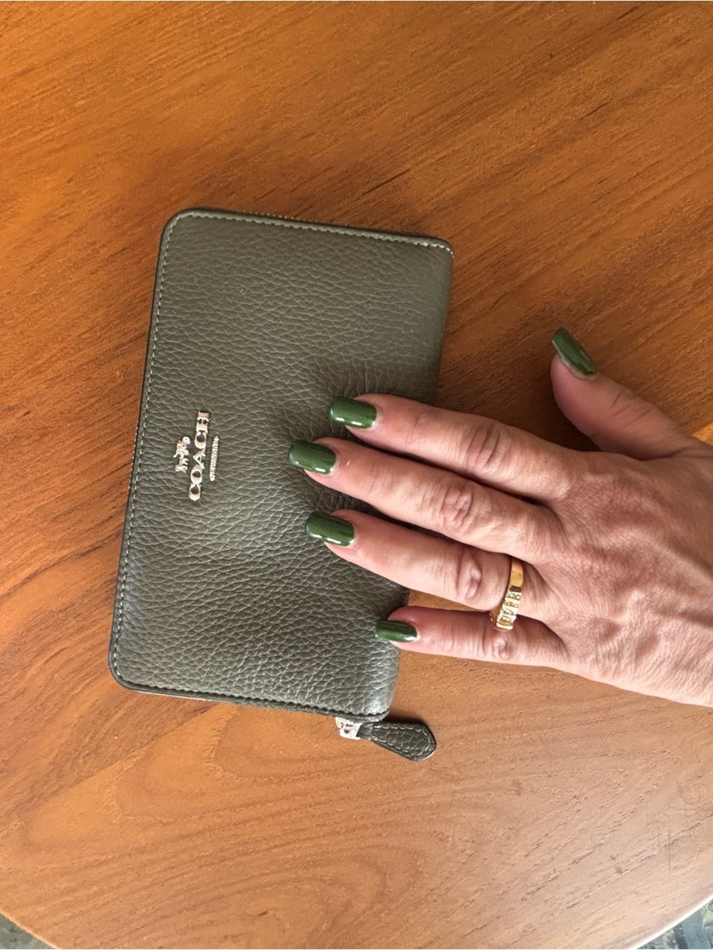 Coach Green Pebbled Leather Zip Wallet
